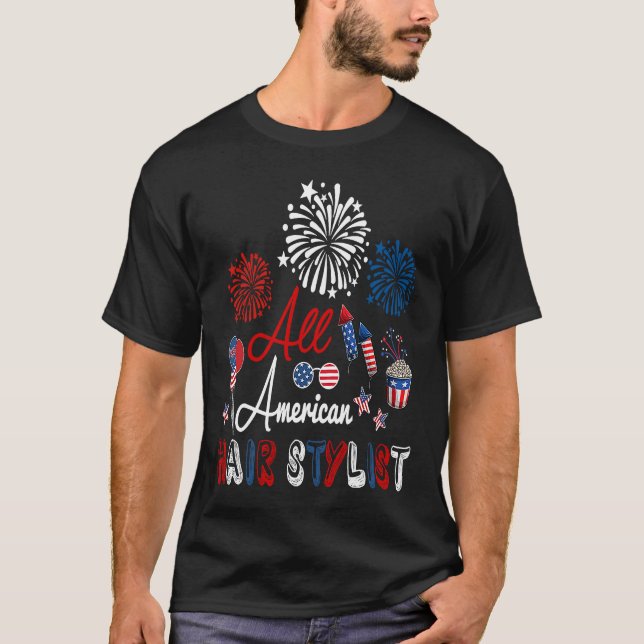 T-shirt All American Hair Stylist Proud American Flag Fire (Devant)
