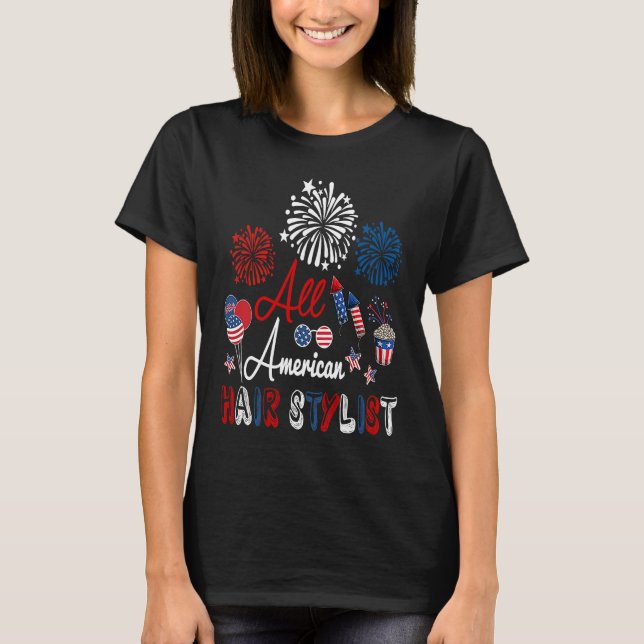 T-shirt All American Hair Stylist Proud American Flag Fire (Devant)