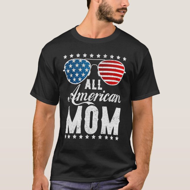 T-shirt All American Mom - USA Flag 4th of July Matching S (Devant)