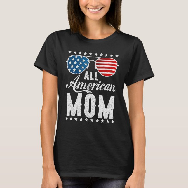 T-shirt All American Mom - USA Flag 4th of July Matching S (Devant)