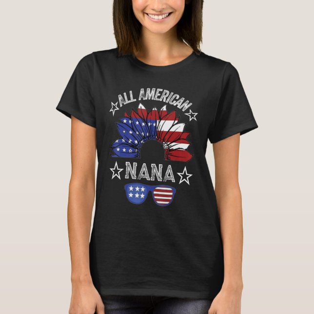 T-shirt All American Nana 4th Of July Shirt Women Sunflowe (Devant)