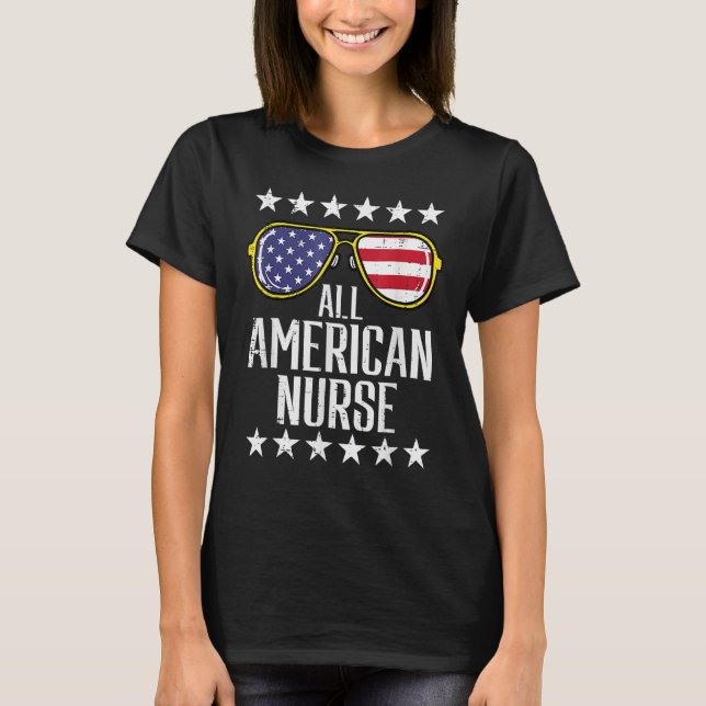 T-shirt All American Nurse Scrub Memorial Day 4th Of July  (Devant)