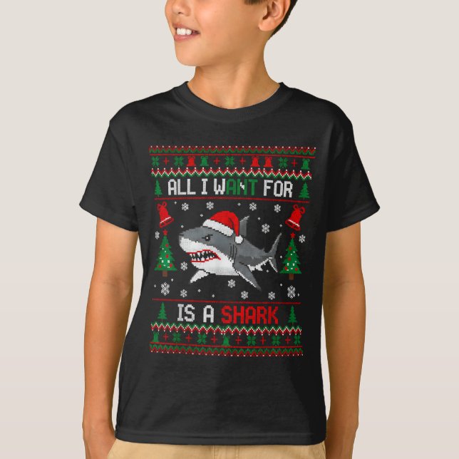 T-shirt All-i-want-for Christmas Is A Shark, Funny Shark C (Devant)