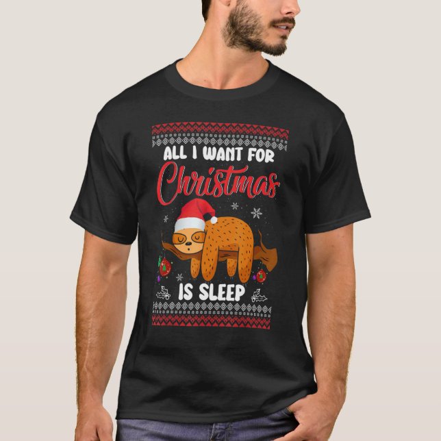 T-shirt All I Want For Xmas Is Sleep  Sloth Boys Girls Kid (Devant)
