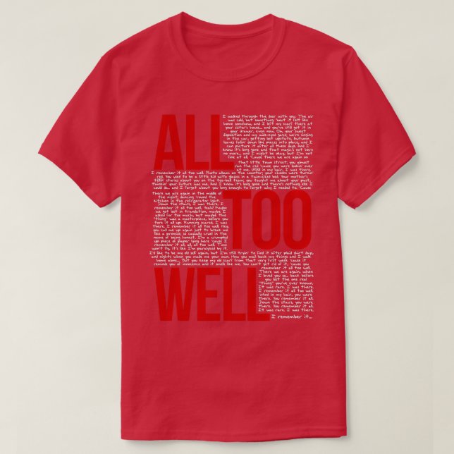 T-shirt All Too Well (toutes les paroles) en noir (Design devant)
