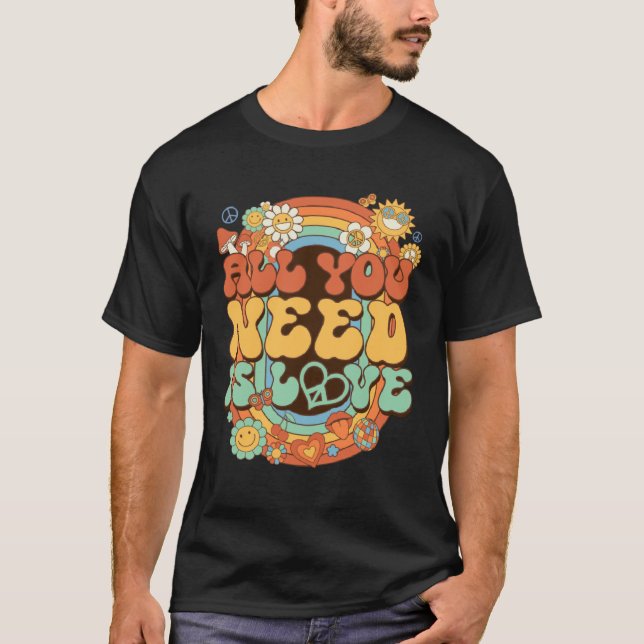 T-shirt All You Need Is Love Hippie Costume Daisy Groovy R (Devant)