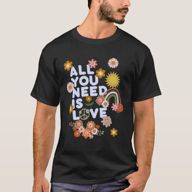 T-shirt All You Need Is Love Retro 60s 70s Peace Love Flow (Devant)