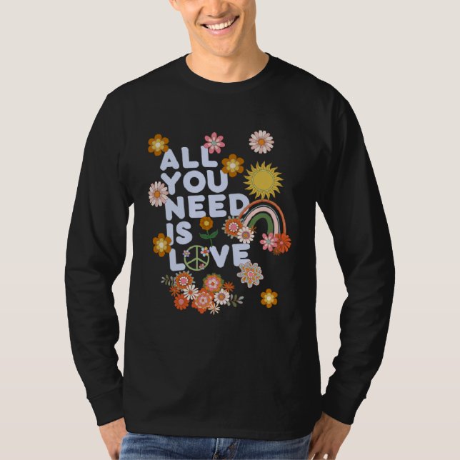 T-shirt All You Need Is Love Retro 60s 70s Peace Love Flow (Devant)