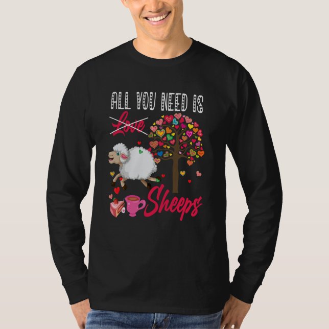 T-shirt All You Need Is Sheeps Valentine's Day Hearts Farm (Devant)