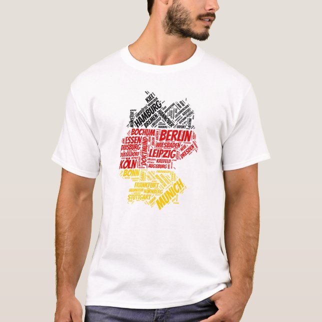 T-shirt Allemagne Drapeau avec des noms de ville Word Art (Devant)