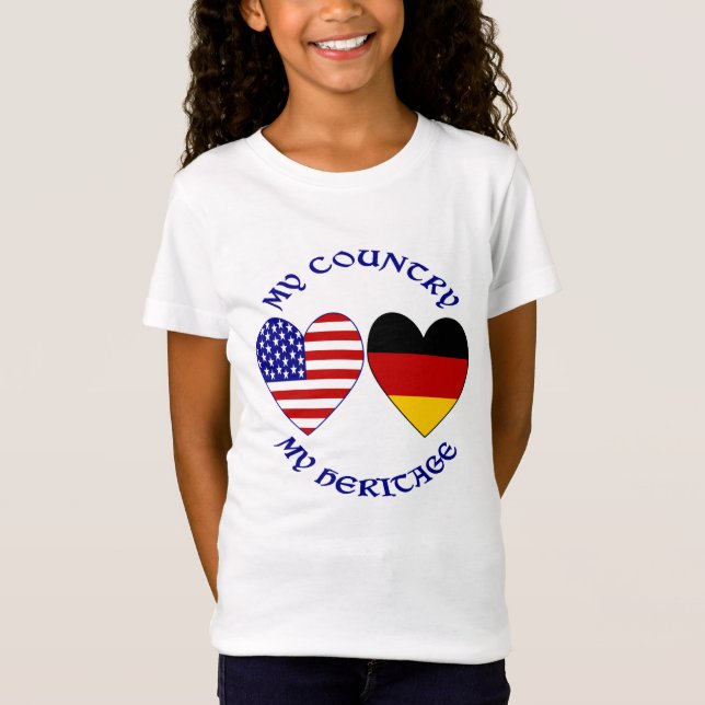 T-Shirt Allemagne USA Drapeau Coeurs Pays Patrimoine Fille (Devant)