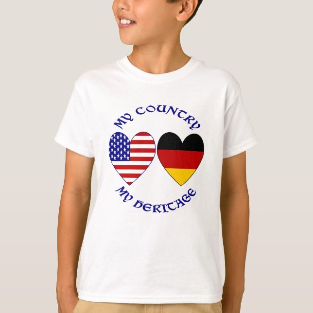 T-shirt Allemagne USA Drapeau Coeurs Pays Patrimoine Garço (Devant)