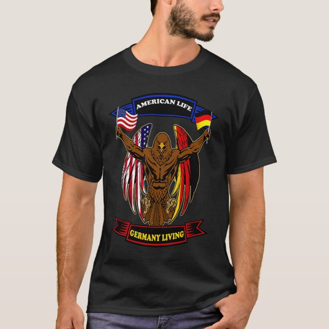 T-shirt Allemand American Patriotic Eagle drapeaux héritag (Devant)