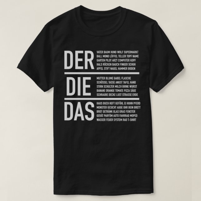 T-shirt Allemand Articles Allemand Langue Feuille de route (Design devant)