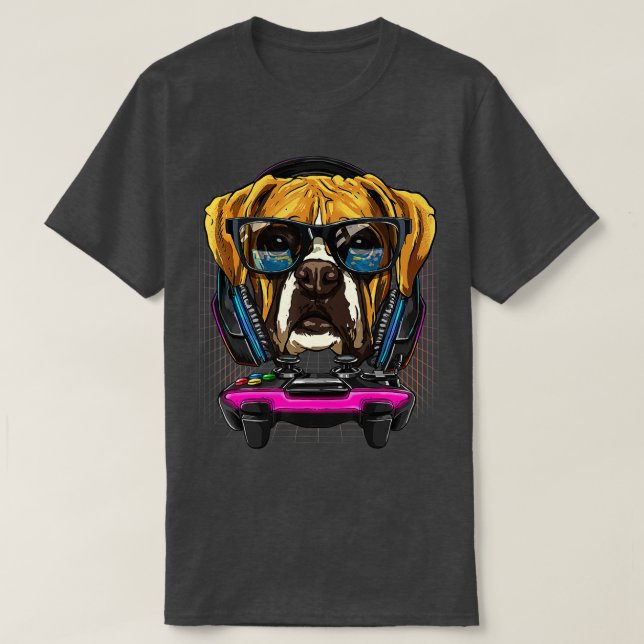 T-shirt Allemand Boxer Chien Ordinateur Vidéo Jeu Lover Je (Design devant)
