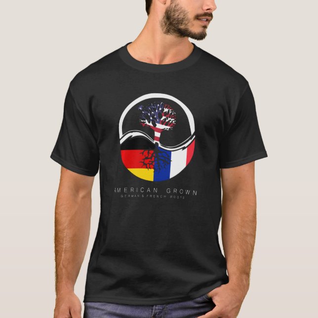 T-shirt Allemand Français Racines Américain Cultivé Avec D (Devant)