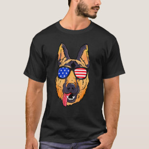 T-shirt Allemand Shepherd Face Usa Drapeau Lunettes de sol