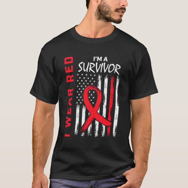 T-shirt Aller Je Porte Red He Maladie Survivant Drapeau Us (Devant)