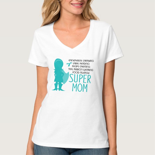 T-shirt Allergie alimentaire Super Maman Turquoise Silhoue (Devant)