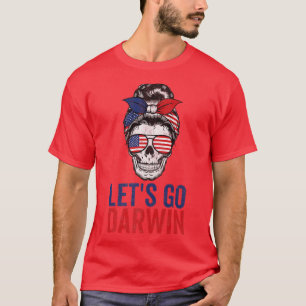 T-shirt Allez Darwin Skull Messy Bun American Flag Funn