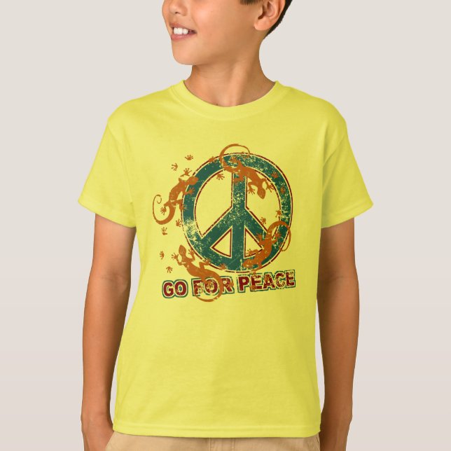 T-shirt ALLEZ POUR LA PAIX geckos grunge + votre backgr. (Devant)