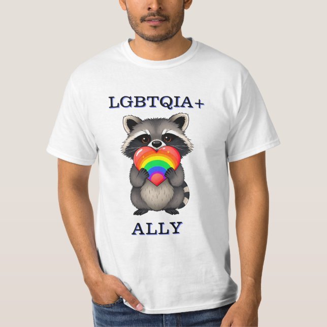 T-shirt Alliance LGBTQIA+ | Raccoon avec Rainbow Heart (Devant)