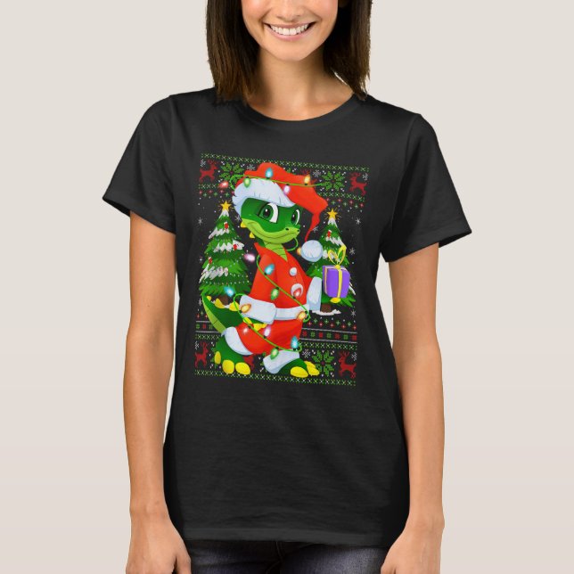 T-shirt Alligator Christmas Lights Santa Costume Ugly Xmas (Devant)