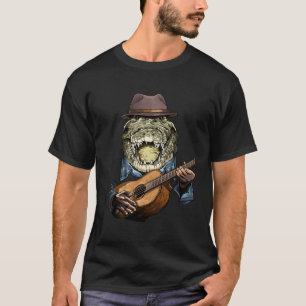 T-shirt Alligator Crocodile Jouer Guitare Acoustique