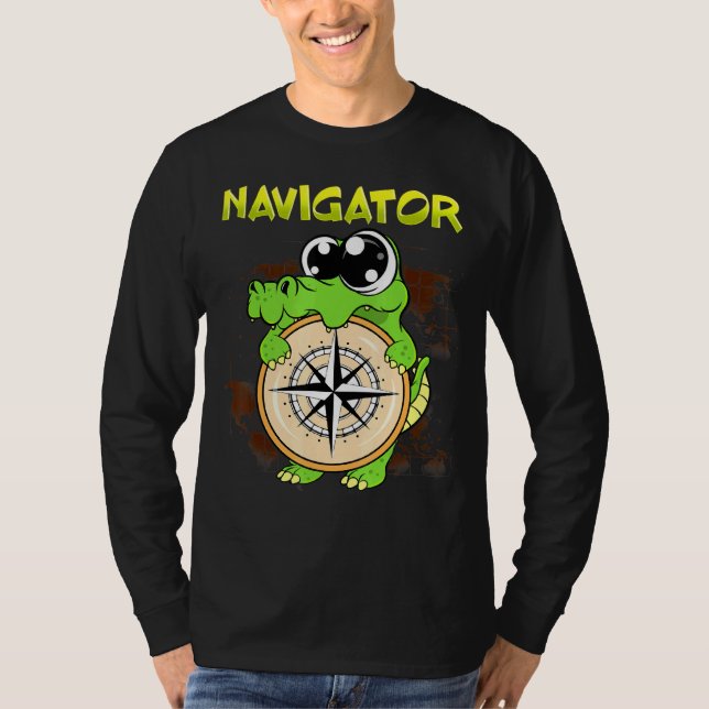 T-shirt Alligator De Pun De Navigateur Cute Tenant Le Comp (Devant)