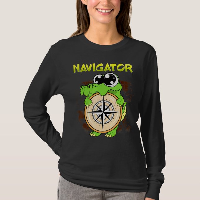 T-shirt Alligator De Pun De Navigateur Cute Tenant Le Comp (Devant)