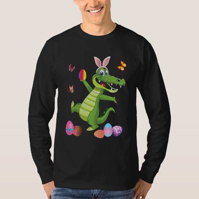 T-shirt Alligator Et Lapin Casquette OEufs De Pâques Joyeu (Devant)