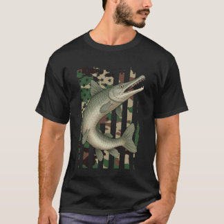 T-shirt Alligator Gar avec drapeau américain camouflé, pêc