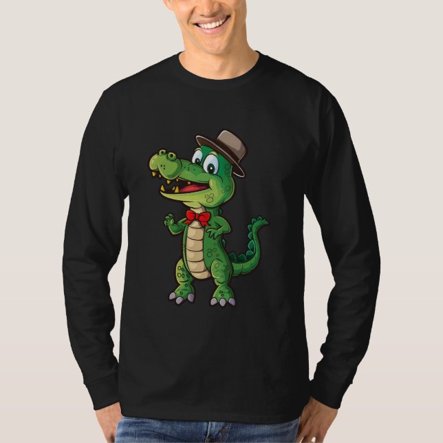 T-shirt Alligator Souriant Avec Casquette Et Bow Cravate D (Devant)