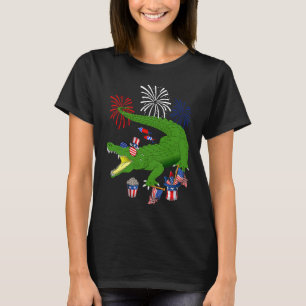T-shirt Alligator tenant des lunettes de soleil drapeaux a