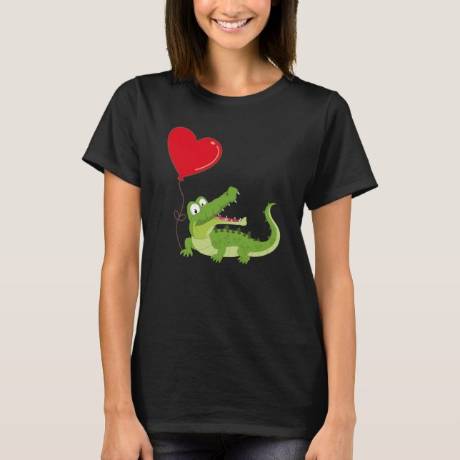 T-shirt Alligators With Heart Balloon Valentines Day Love  (Devant)