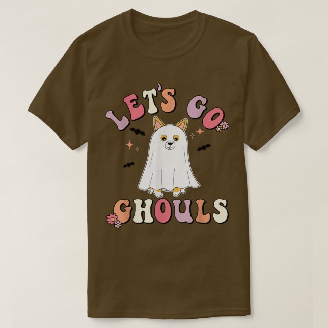 T-shirt Allons Ghouls Corgi Floral Ghost Hippie (Design devant)