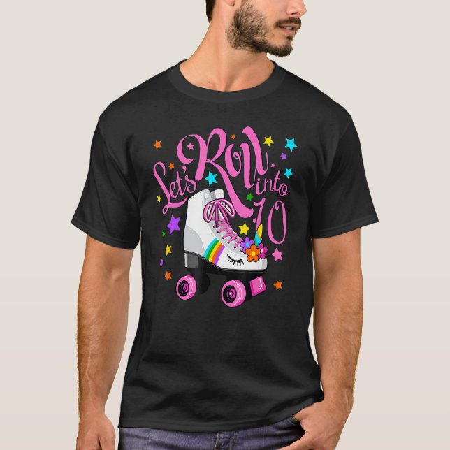 T-shirt Allons Patiner Dans 10e Anniversaire Unicorn Rolle (Devant)