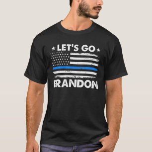 T-shirt Allons voir Brandon Mince Ligne Bleue Drapeau US