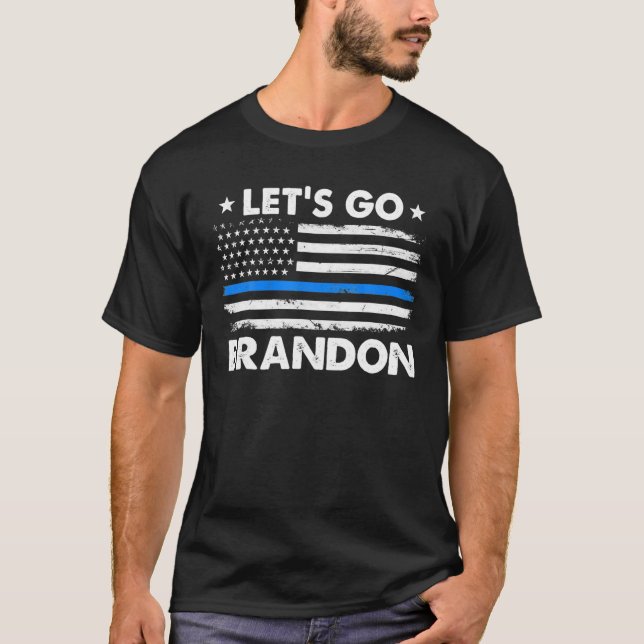 T-shirt Allons voir Brandon Mince Ligne Bleue Drapeau US (Devant)