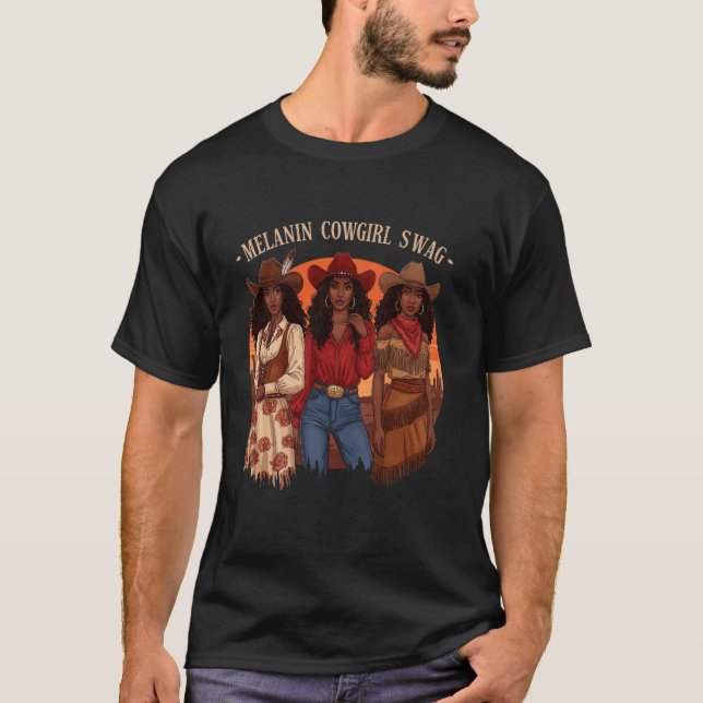 T-shirt Allons-y les Filles Rétro Western Country Mélanine (Devant)