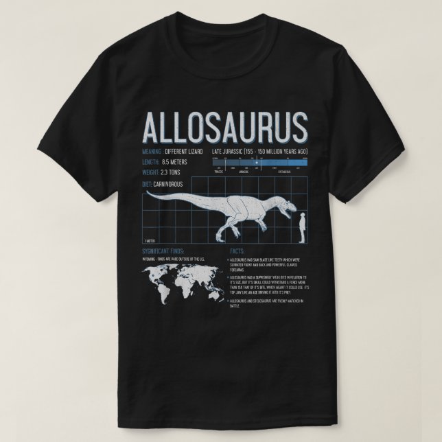 T-shirt Allosaurus Dinosaur Faits T Chemise Hommes Femmes  (Design devant)
