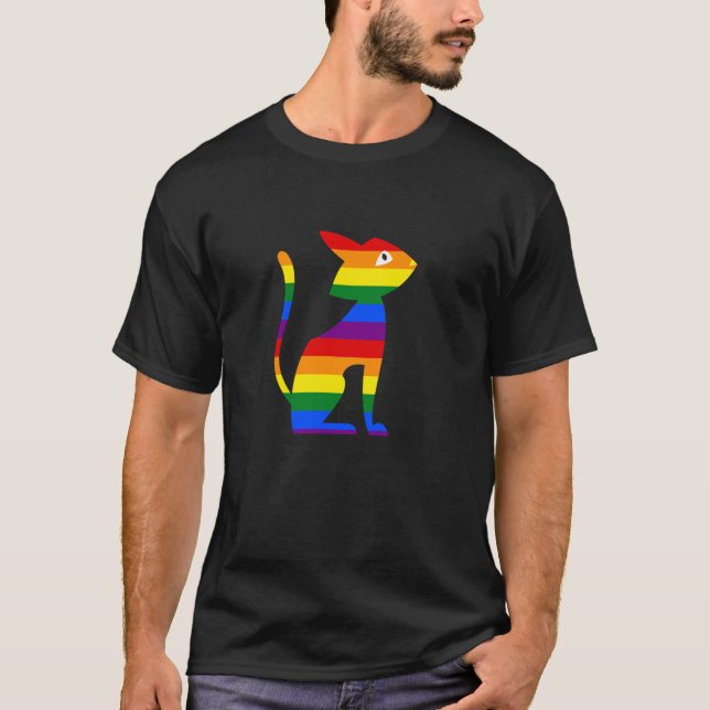 T-shirt Ally Cat Gay pride LGBT Rainbow Cute Cat Long Slee (Devant)