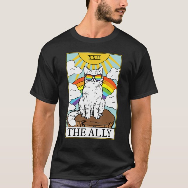 T-shirt Ally Cat Gay Pride Pride Sunglasses Cat Tarot Card (Devant)
