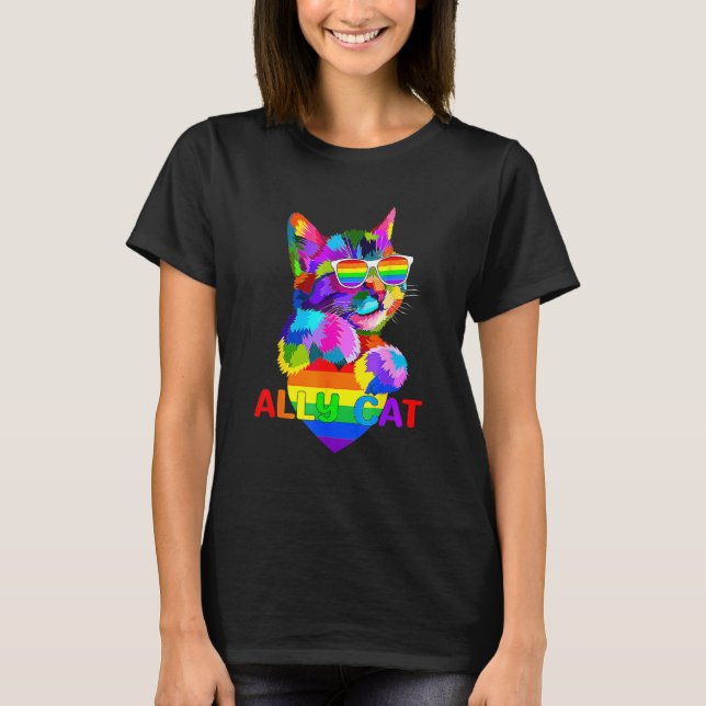 T-shirt Ally Cat LGBT Gay Rainbow Pride Flag Boys Men Girl (Devant)