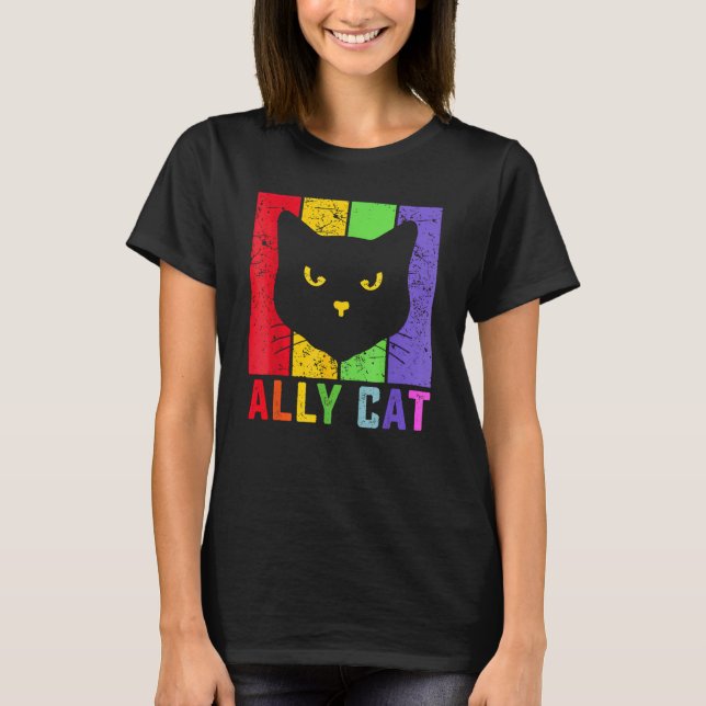 T-shirt Ally Cat LGBT Gay Rainbow Pride Flag  Cat (Devant)