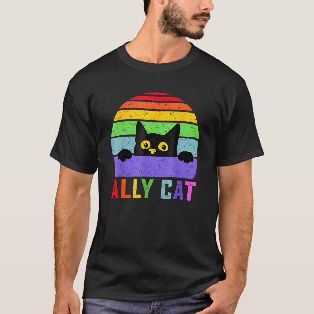 T-shirt Ally Cat LGBT Gay Rainbow Pride Flag  Cat (Devant)