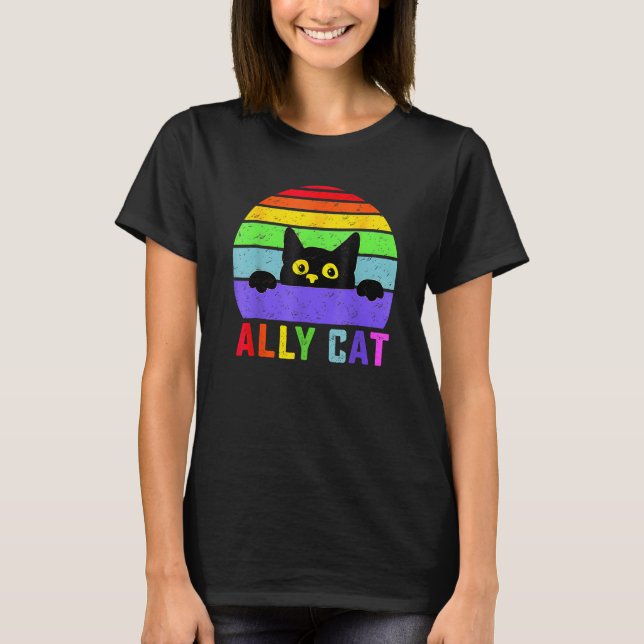 T-shirt Ally Cat LGBT Gay Rainbow Pride Flag  Cat  1 (Devant)