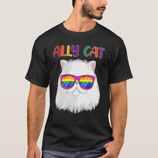 T-shirt Ally Cat LGBT Gay Rainbow Pride Flag  Cat  3 (Devant)