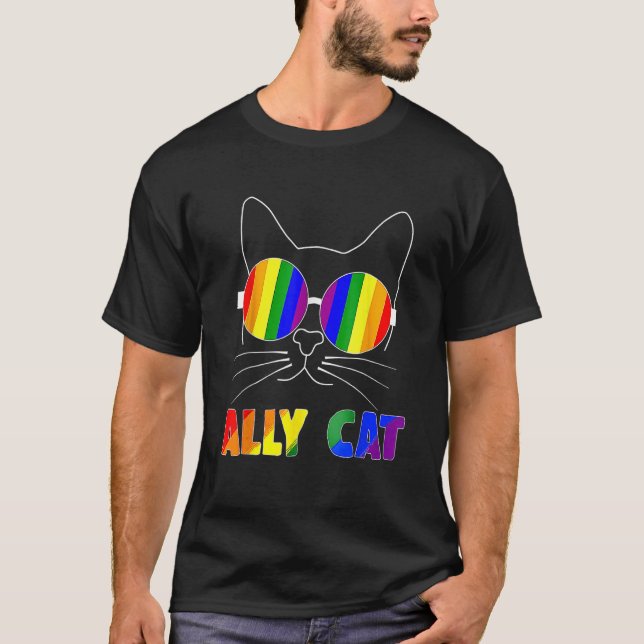 T-shirt Ally Cat LGBT Gay Rainbow Pride Flag Sunflower LGB (Devant)