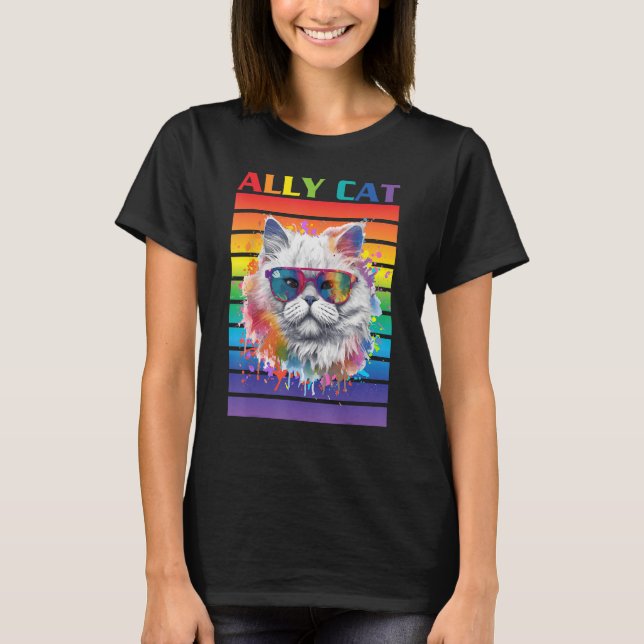 T-shirt Ally Cat Pride avec Fierté Drapeau Ally Cat (Devant)